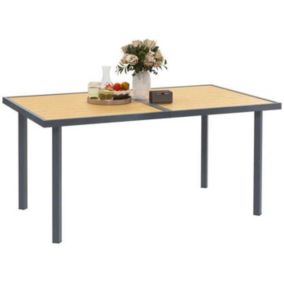 Table de jardin 6 personnes rectangulaire dim. 150 x 90 x 72 cm métal gris plateau effet bois naturel