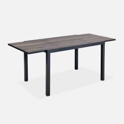 Table de jardin 6 places NASHVILLE extensible 120/180x 80 x 75cm structure anthracite plateau en bois foncé