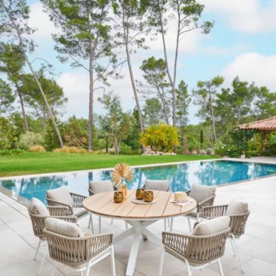 Table de jardin 8 personnes Oriengo coloris acacia et blanc Hespéride ⌀160 x H.75,5 cm