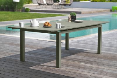 Table de jardin à rallonge automatique Miami en aluminium coloris kaki L.180/240 x l.100 x H.77 cm - DCB GARDEN