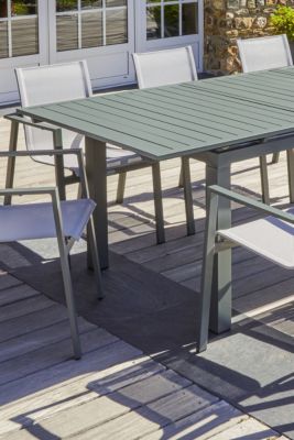 Table de jardin à rallonge automatique Miami en aluminium coloris kaki L.240/300 x l.100 x H.77 cm - DCB GARDEN