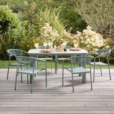 Table de jardin aluminium 150x90 cm et 6 chaises textilène vert  Oviala