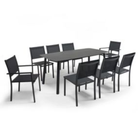 Table de jardin aluminium et pierre, 6 chaises et 2 fauteuils gris  Oviala