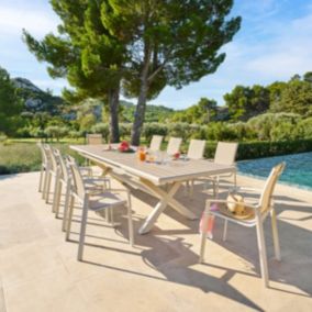 Table de jardin "Axiome" extensible lin & argile 10 places en aluminium - Hespéride