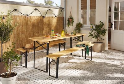 Table de jardin Bistro pliante 60 x 180 cm+ 2 bancs pliants 25 x