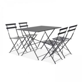 Table de jardin bistrot et 4 chaises pliantes en acier gris  Oviala