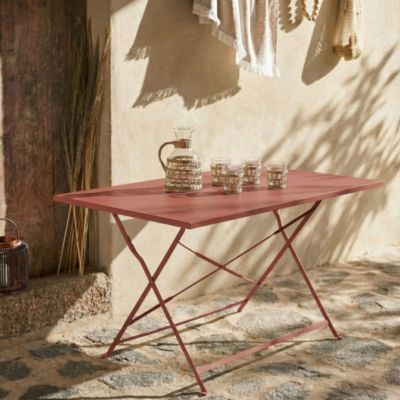 Table de jardin bistrot rectangulaire pliable métal 110 x 70cm. 4 places