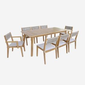 Table de jardin bois d'acacia 2 fauteuils 6 chaises PALENA et GALENA 275 x 100 x 75 cm naturel et beige