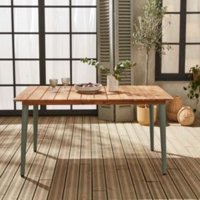 Table de jardin bois d'acacia et acier galvanisé MARINGA. kaki.  L150 x P90 x H76cm