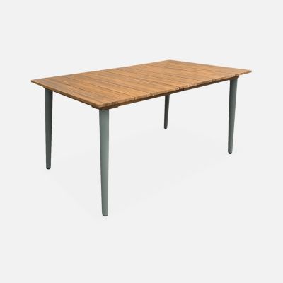 Table de jardin bois d'acacia et acier galvanisé MARINGA. kaki.  L150 x P90 x H76cm