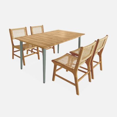 Table de jardin bois d'acacia et acier galvanisé MARINGA. kaki.  L150 x P90 x H76cm