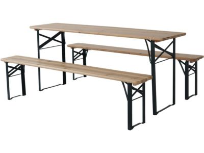 Table de jardin brasserie pliante avec 2 bancs " Lisbonne "  176 x 46 x 75 cm   Marron