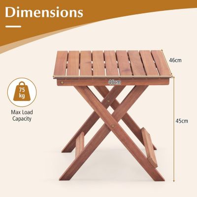 Table de Jardin Carrée 46x46x45CM Charge 75KG en Bois Acaciaavec Plateau à Lattes