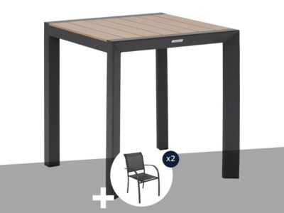 Table de jardin carrée alu Evasion 2 places effet bois + 2 fauteuils Piazza - Hespéride