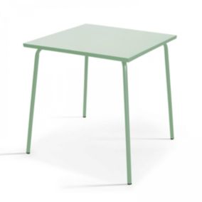 Table de jardin carrée en métal vert sauge 70cm Palavas  Oviala