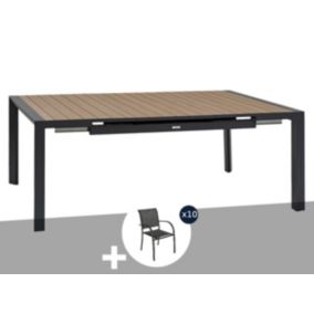 Table de jardin carrée extensible alu Evasion 8/10 places + 10 fauteuils Piazza - Hespéride