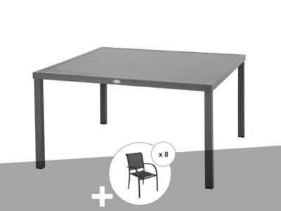 Table de jardin carrée Piazza 8 places Graphite avec 8 fauteuils Piazza - Hespéride