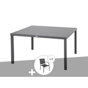 Table de jardin carrée Piazza 8 places Graphite avec 8 fauteuils Piazza - Hespéride