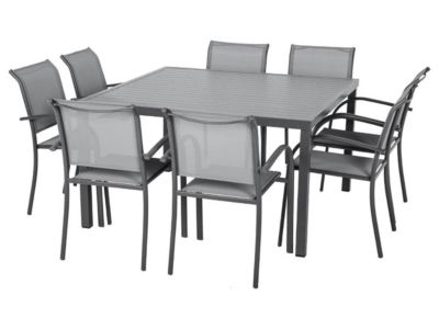 Table de jardin carrée Piazza 8 places Graphite avec 8 fauteuils Piazza - Hespéride