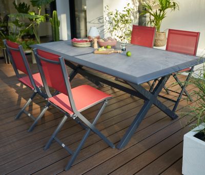 Table de jardin Ceram L. 198 cm x l. 104 cm en céramique et aluminium gris