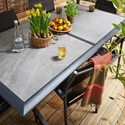 Table de jardin Ceram L. 198 cm x l. 104 cm en céramique et aluminium gris