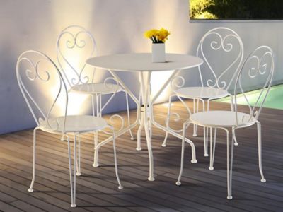 Table de jardin D.80 cm en métal façon fer forgé  - Blanc - GUERMANTES de MYLIA