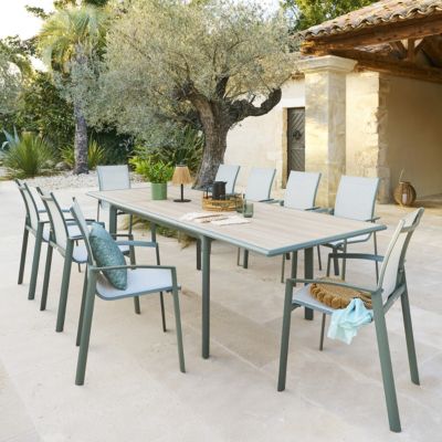 Table de jardin Dilors effet bois lin & vert laurier 10 places en aluminium  - Hespéride