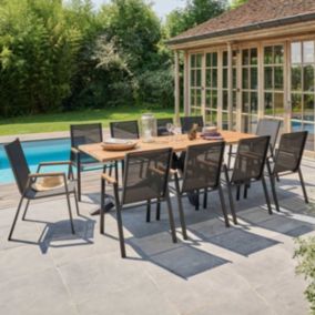 Table de jardin en acacia et aluminium avec 10 fauteuils  Oviala