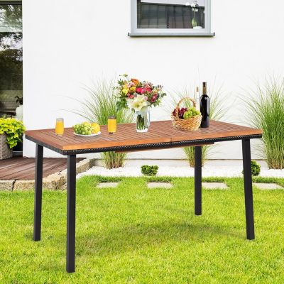 Table de Jardin en Acacia Massif Certifié, avec Trou de Parasol, 140Lx75lx76H CM,Table à Manger d'Extérieur 6-8 Personnes, Naturel