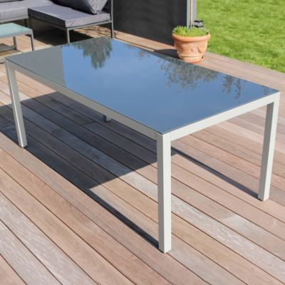 Table de jardin en aluminium avec plateau en verre gris