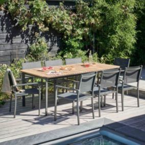 Table de jardin en aluminium/teck et 8 fauteuils  Oviala