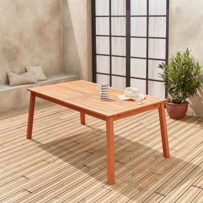 Table de jardin en bois 180-240cm - Almeria - Grande table rectangulaire avec rallonge eucalyptus. Intérieur / Extérieur