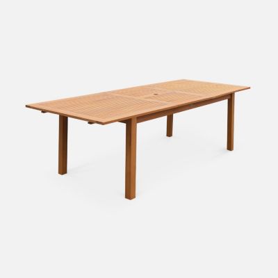 Table de jardin en bois 180-240cm - Almeria - Grande table rectangulaire avec rallonge eucalyptus. Intérieur / Extérieur