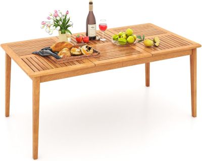 Table de Jardin en Bois Acacia pour 6 Personnes, Table de Salle à Manger Extérieur Rectangulaire