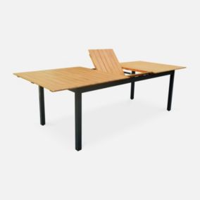 Table de jardin en bois aluminium extensible 200/250cm avec rallonge - Sevilla - bois d'Eucalyptus huilé et structure anthracite