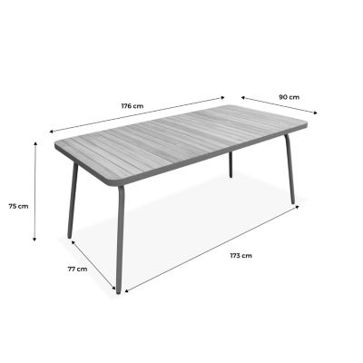 Table de jardin en bois d'acacia. acier anthracite. pieds pliables. 6 places