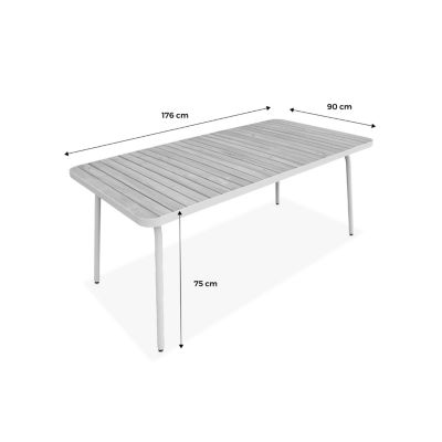 Table de jardin en bois d'acacia. acier blanc cassé. pieds pliables. 6 places