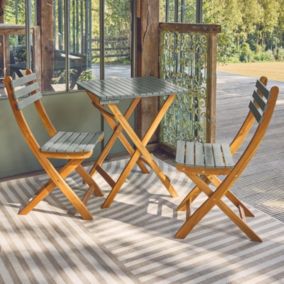 Table de jardin en bois d'acacia kaki. 2 chaises pliables HILORA . table carrée