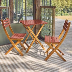 Table de jardin en bois d'acacia terracotta. 2 chaises pliables HILORA . table carrée