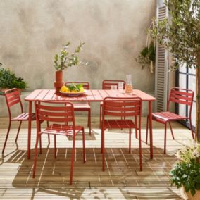 Table de jardin en métal terracotta Amélia + 6 chaises