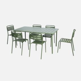 Table de jardin en métal vert Amélia + 6 chaises