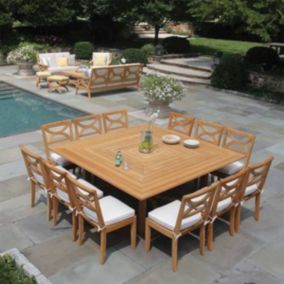 Table de jardin en teck design carrée 8 à 10 personnes - Harmonya
