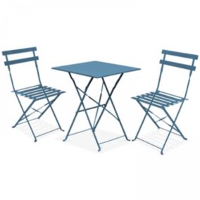 Table de jardin et 2 chaises acier bleu pacific  Oviala