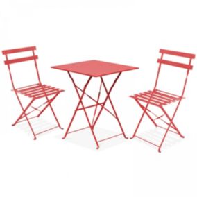 Table de jardin et 2 chaises acier rouge  Oviala