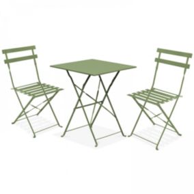 Table de jardin et 2 chaises acier vert cactus  Oviala