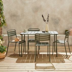 Table de jardin et 4 chaises kaki en acier. Amelia. 120x70xH72.5cm (12.2kg)