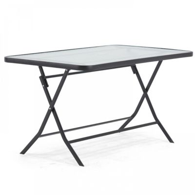 Table de jardin et 4 chaises pliantes en acier et verre noir  Oviala