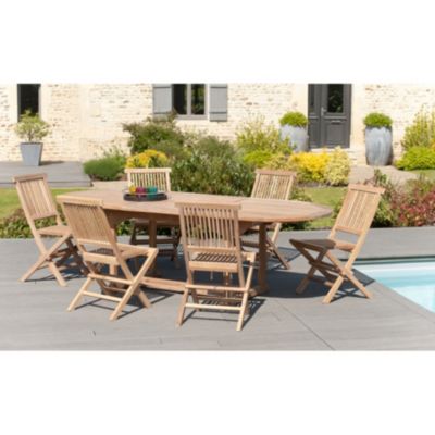 Table de jardin et chaises en bois teck 8/10 personnes