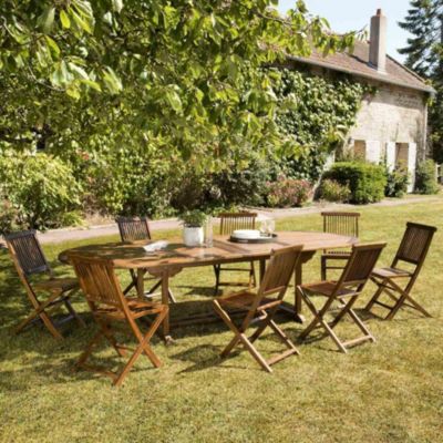 Table de jardin et chaises en teck huilé 10/12 personnes