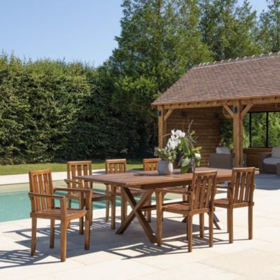 Table de jardin et fauteuils en teck huilé 8/10 personnes